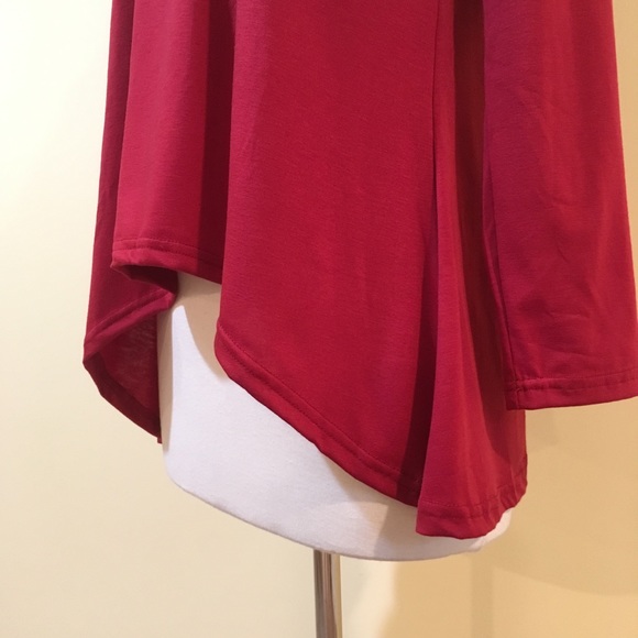 Hooded Lace Up Sharkbite Hem High Low Top Burgundy - Picture 5 of 5